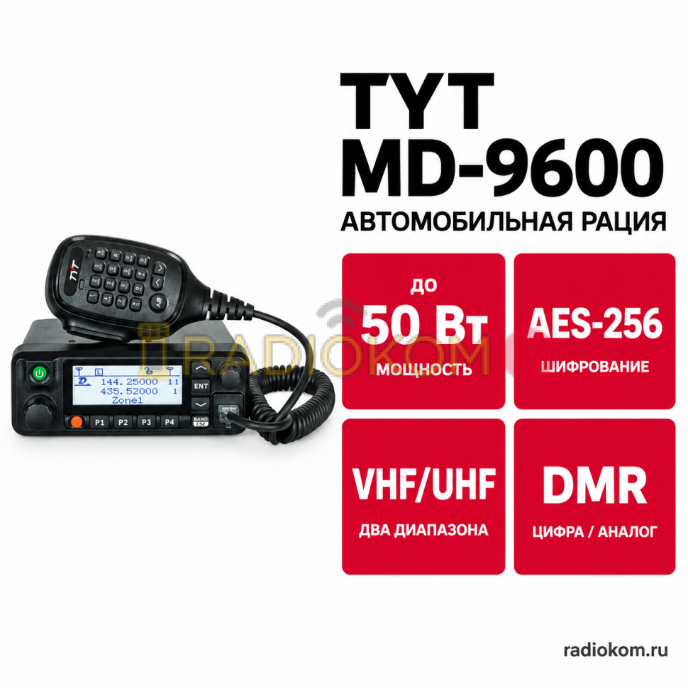 Профессиональная двухдиапазонная автомобильная радиостанция TYT MD-9600